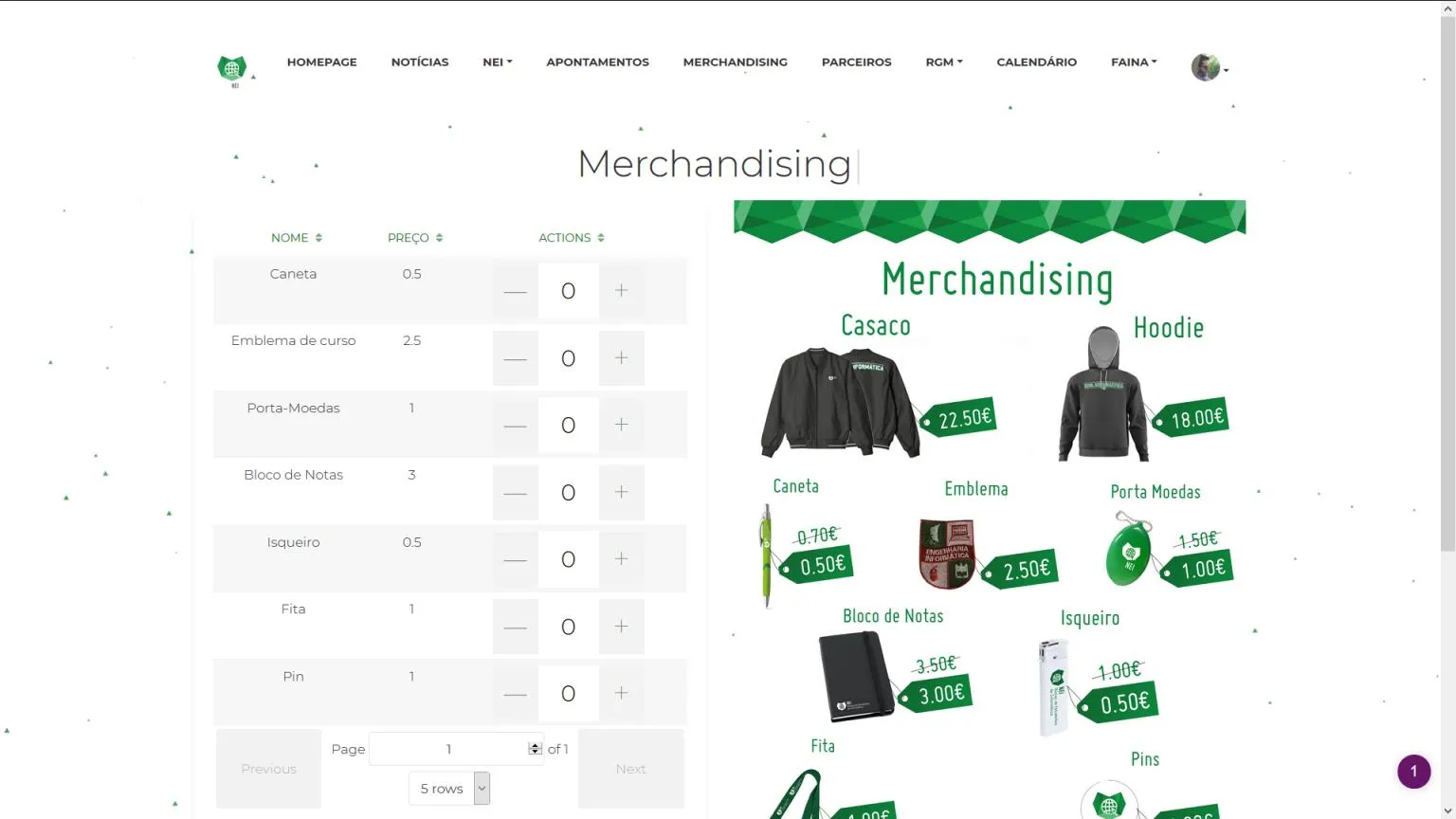 Merchandise Page